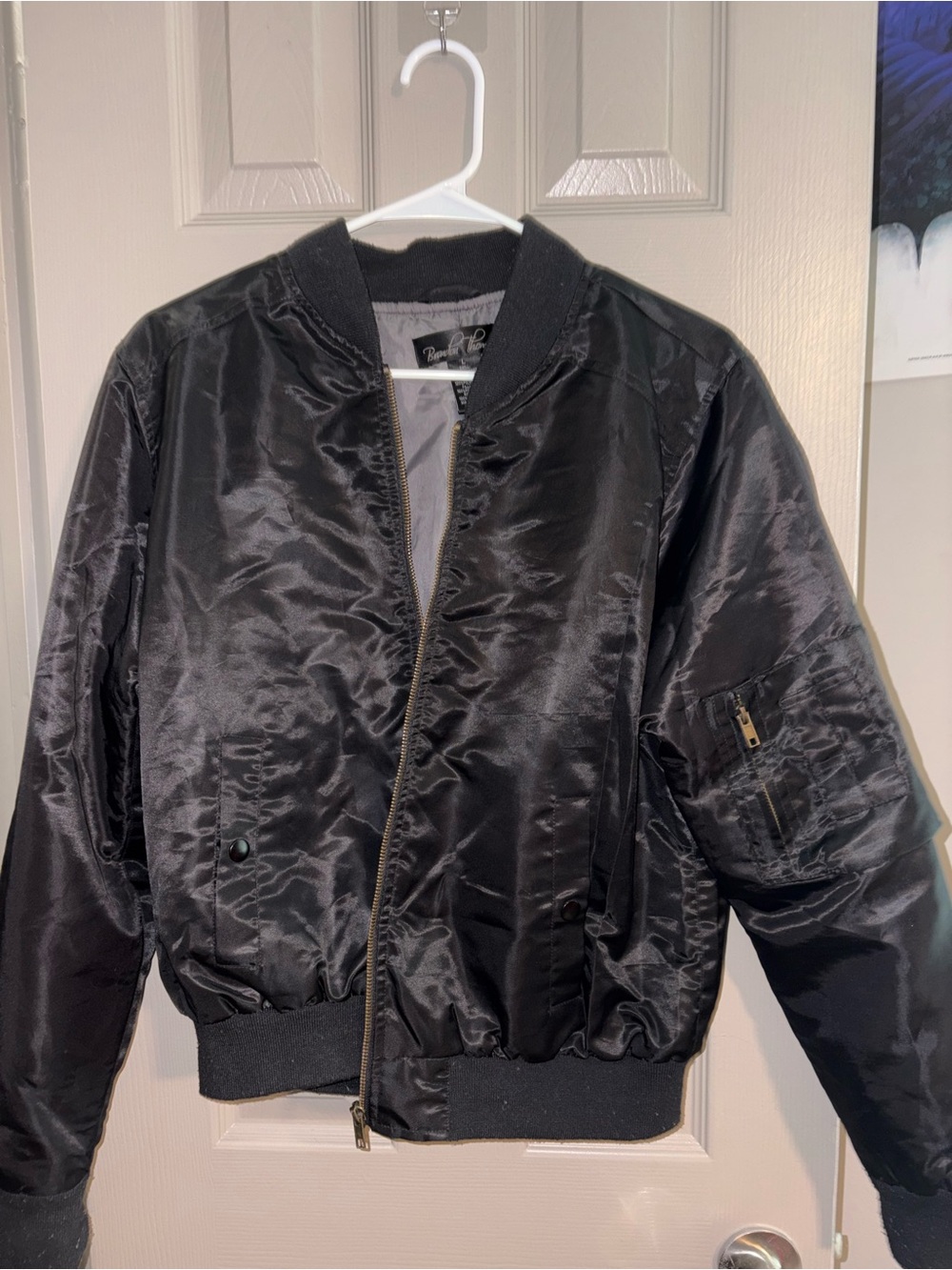 Brandon Thomas Black Satin Bomber Jacket